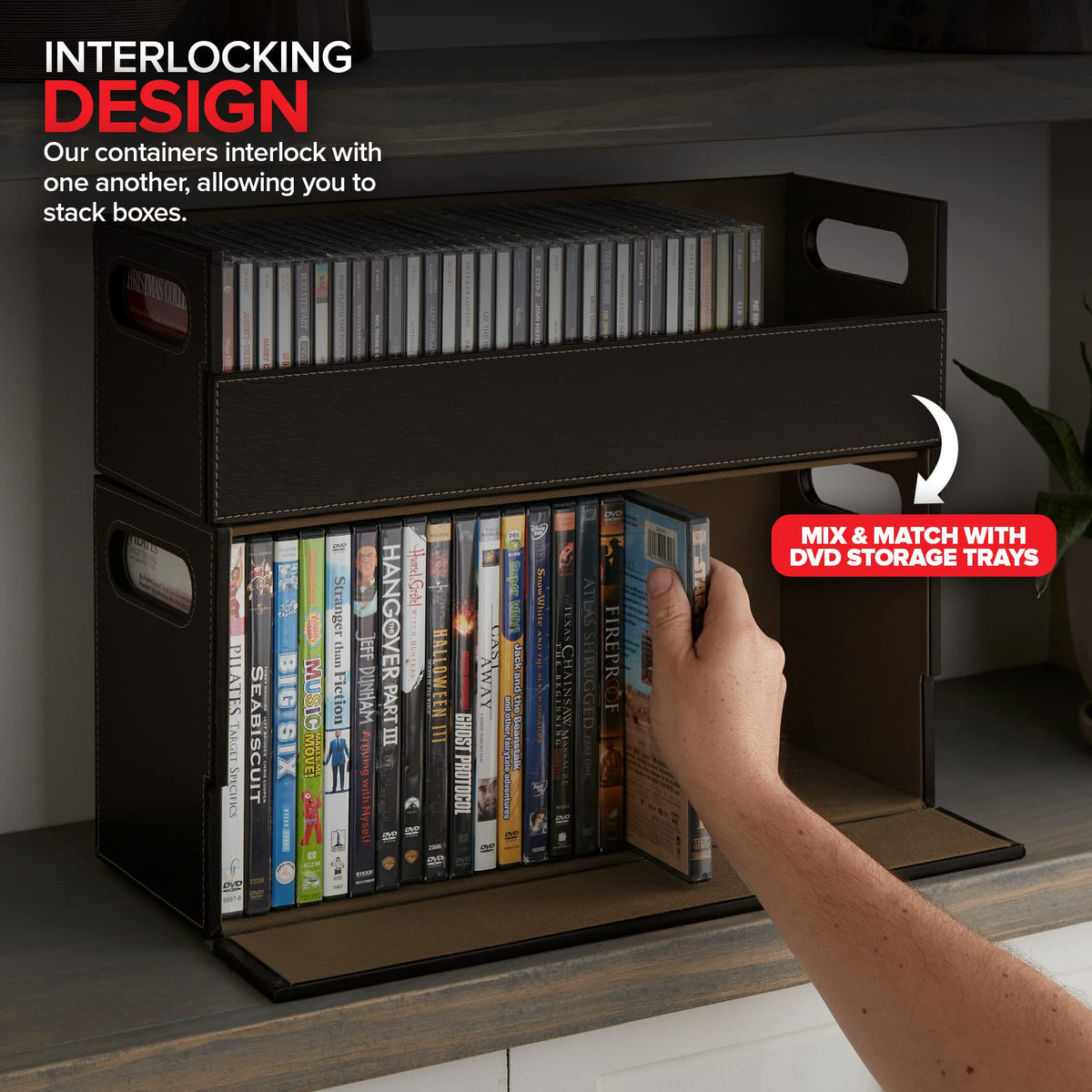 Stock Your Home DVD Storage Box espresso corrugated felt interior protects discs.