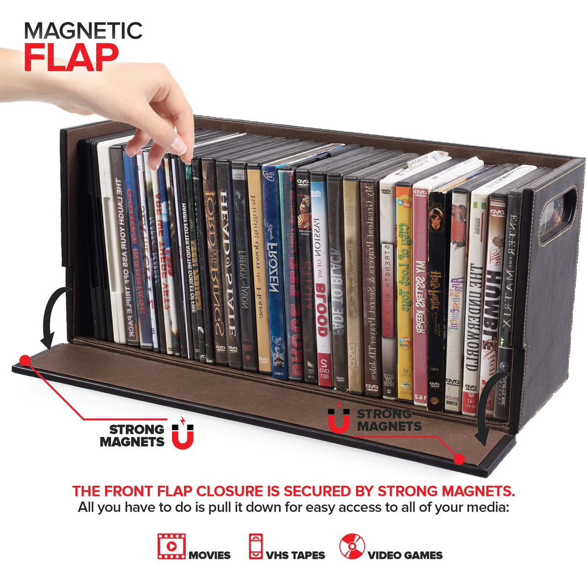 Stock Your Home DVD Storage Box espresso interlocking design enabling modular stacking.