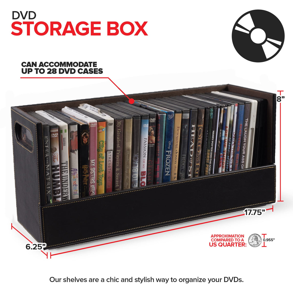 Stock Your Home DVD Storage Box espresso magnetic flap closeup shows secure, quick access.