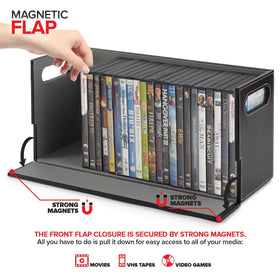 Stock Your Home DVD Storage Box interior shows corrugated felt lining and space for 28 discs