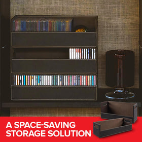 Stock Your Home on entertainment console showing organized media and tidy appearance
