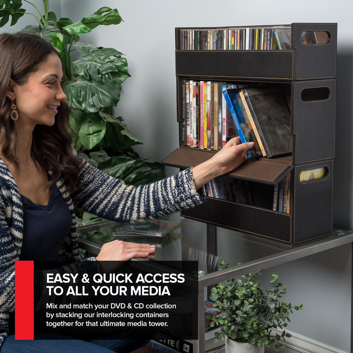 Stock Your Home stacked DVD and CD trays maximizing vertical shelf space benefit