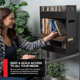 Stock Your Home stacked DVD and CD trays maximizing vertical shelf space benefit