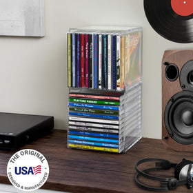 STORi clear plastic CD case holders neatly display up to 12 discs per unit.