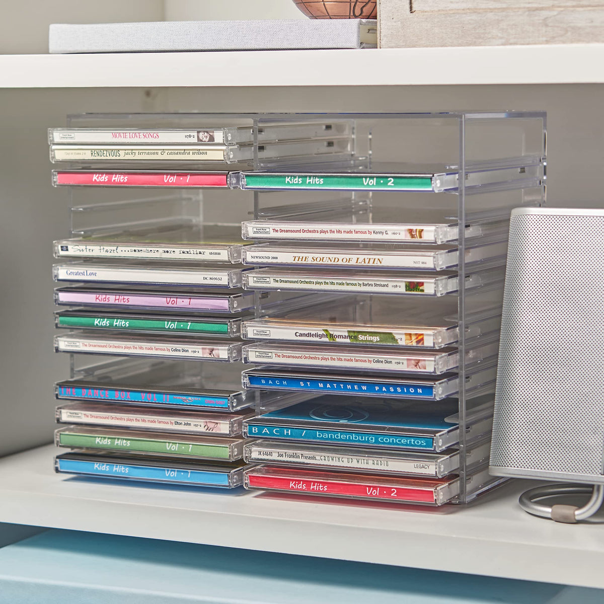 STORi desk and shelf CD storage solution for tidy media rooms