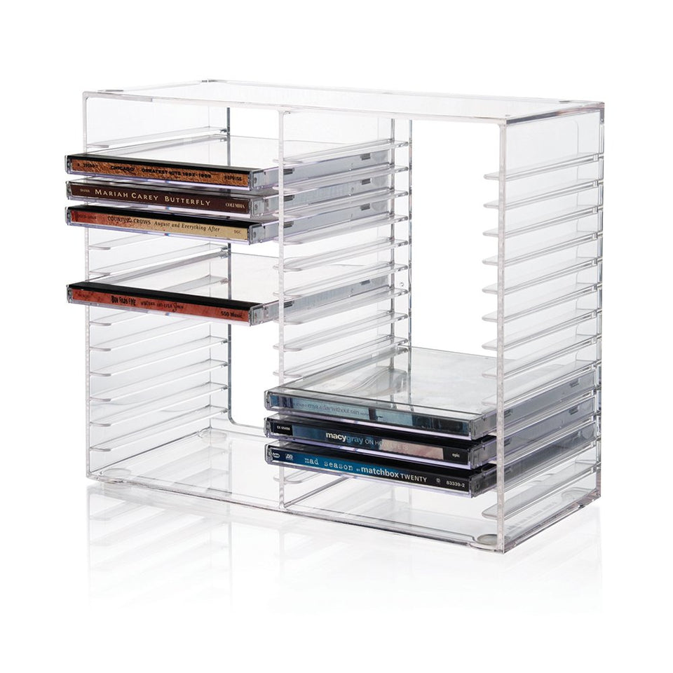 STORi stackable clear CD organizer with rubber feet for stable shelves