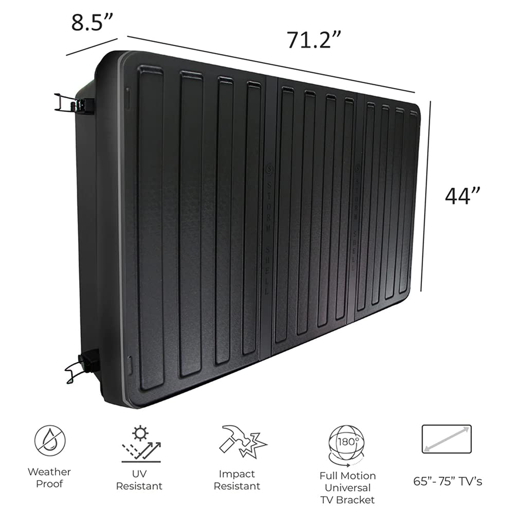 Storm Shell extendable articulating mount provides flexible TV viewing angles outdoors.