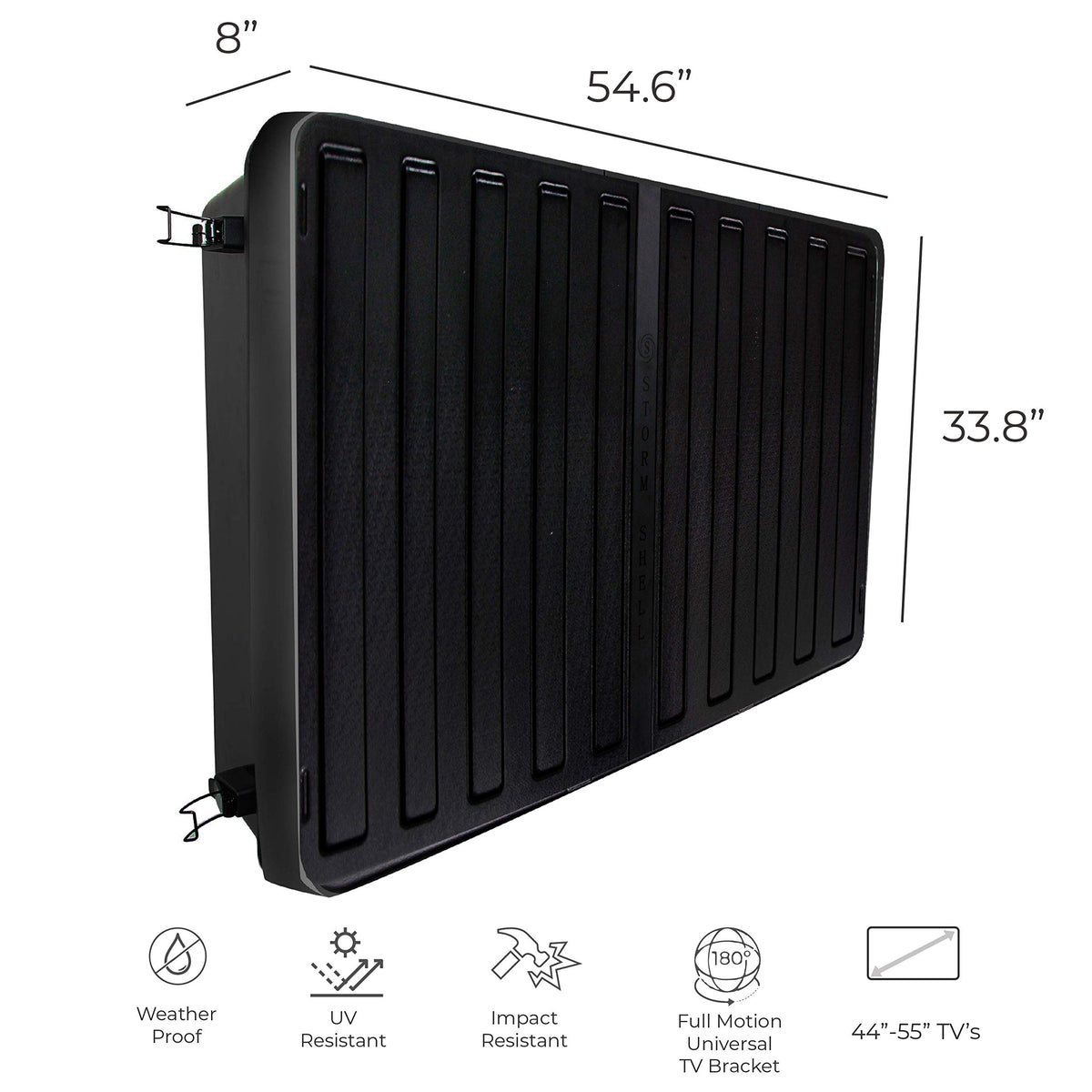 Storm Shell outdoor TV cover with front opening demonstrates unobstructed viewing.