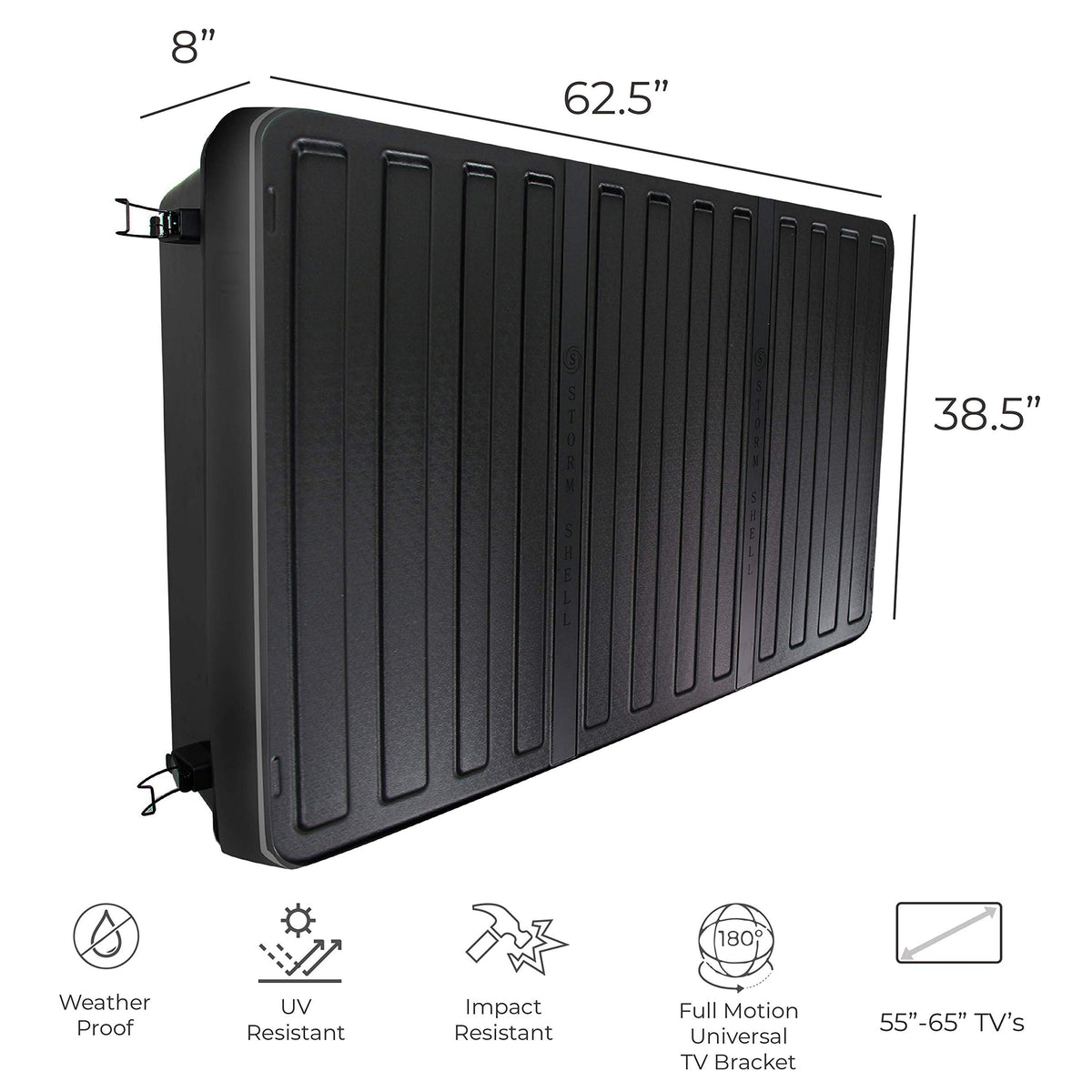 Storm Shell SS-65 outdoor TV enclosure rear view shields weather exposure.