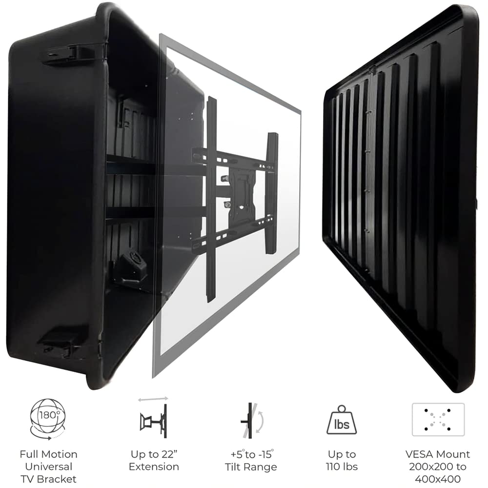 Storm Shell wall mounting bracket included keeps outdoor TV secure.