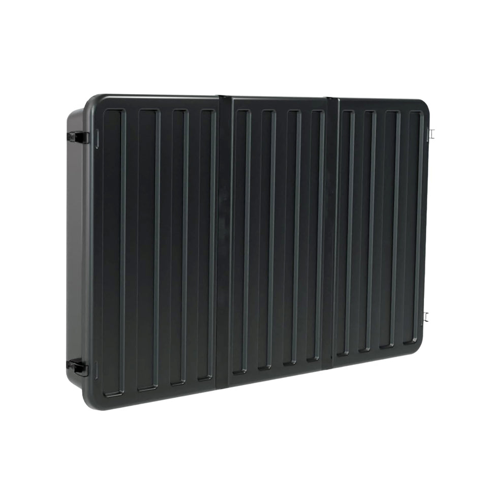 Storm Shell weatherproof 75-inch TV enclosure protects outdoor screens from rain and sun.