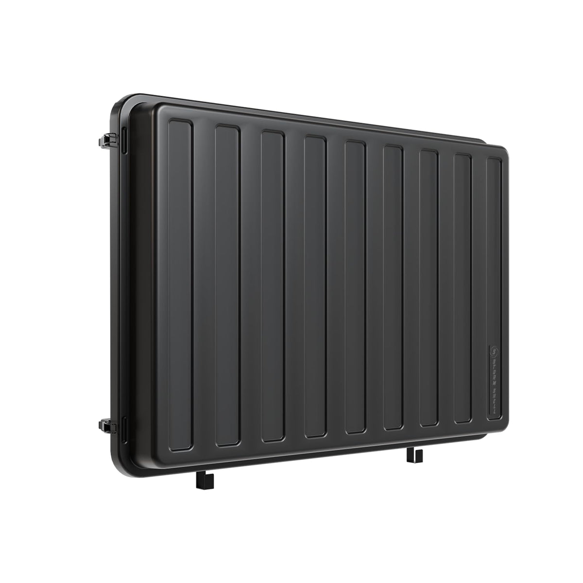 Storm Shell XL weatherproof outdoor TV enclosure protects the screen from rain and sun.