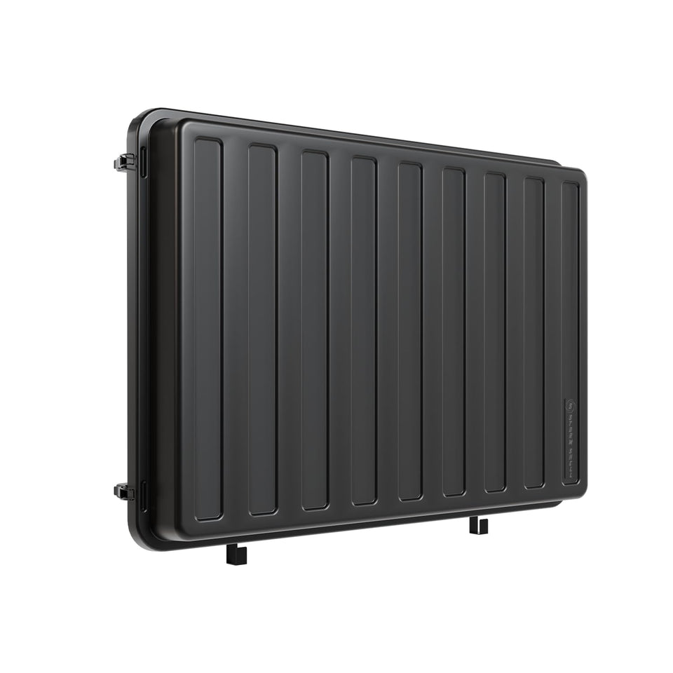 Storm Shell XL weatherproof outdoor TV enclosure protects the screen from rain and sun.