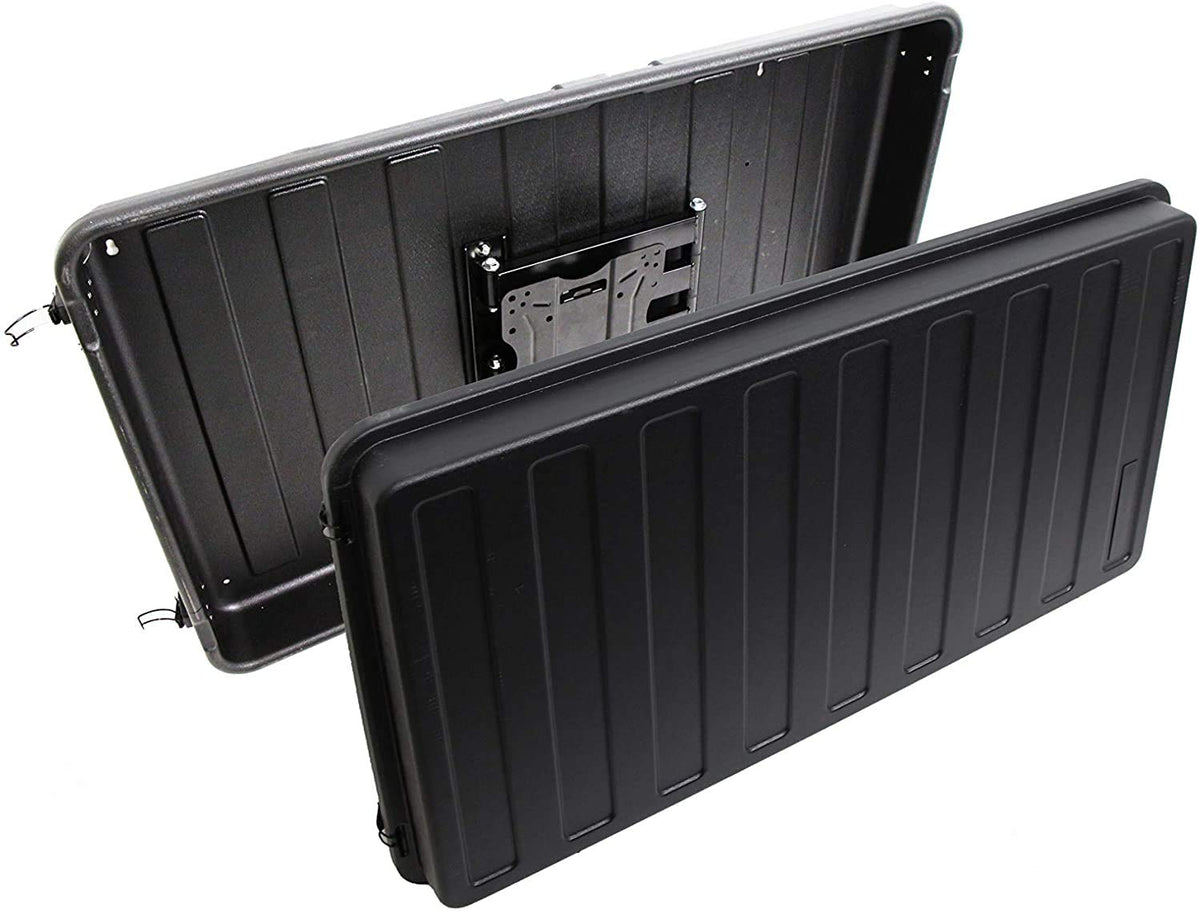 Weatherproof Storm Shell enclosure shields TV from rain, sun, wind.
