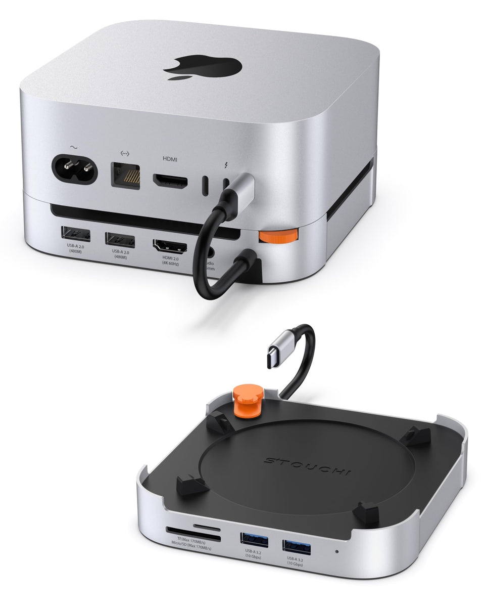 Stouchi dock front view showing ports and clean desk benefit