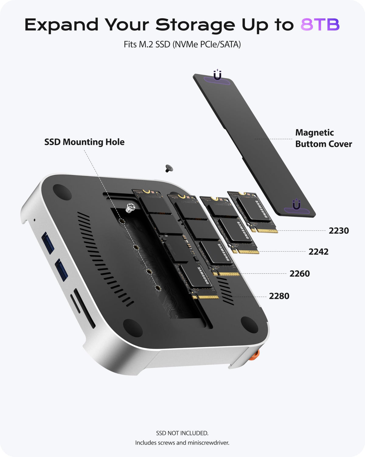 Stouchi dock open SSD bay showing tool-free installation benefit