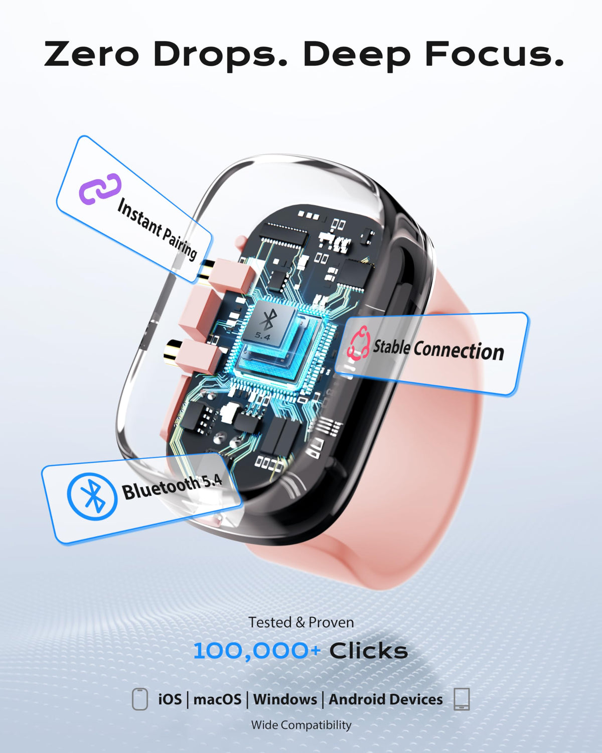 Stouchi ring next to laptop running Anki, brand ensures stable Bluetooth control