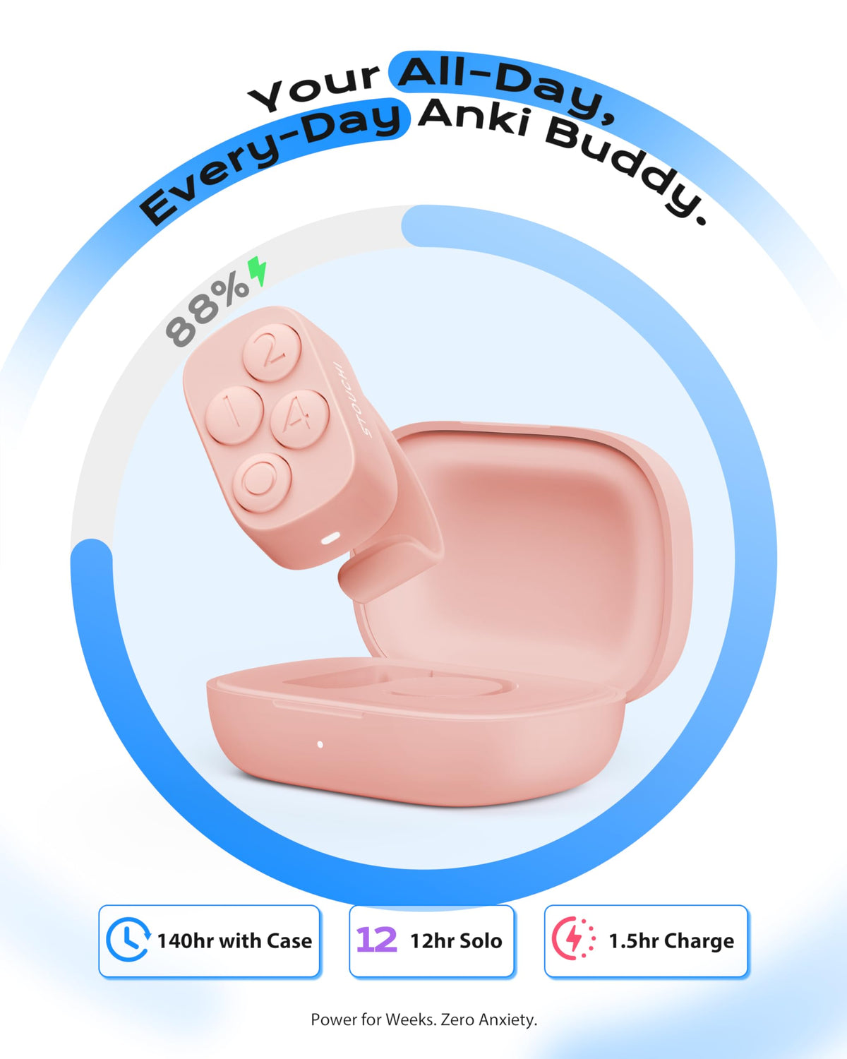 Stouchi ring worn while studying on a couch, brand enables comfortable hands-free review