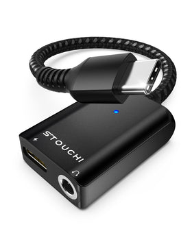 Stouchi USB-C to 3.5mm adapter with PD fast charging for on-the-go listening.