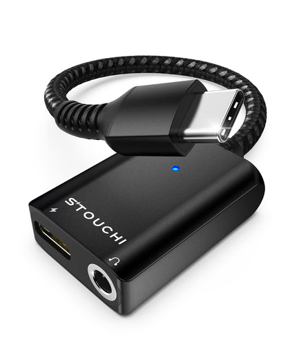 Stouchi USB-C to 3.5mm adapter with PD fast charging for on-the-go listening.
