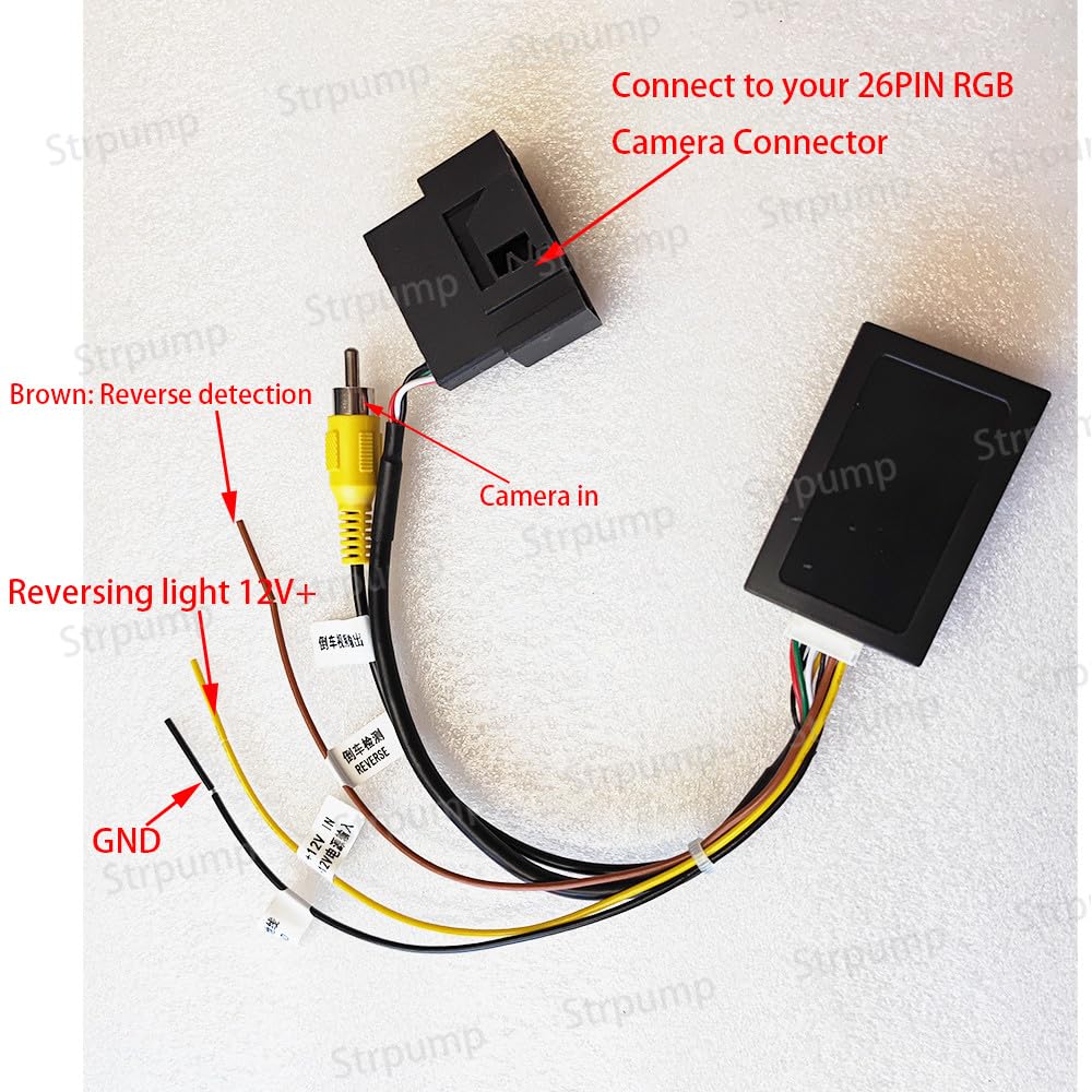 Strpump installed in vehicle dashboard preserving OEM camera feed for easy retrofit