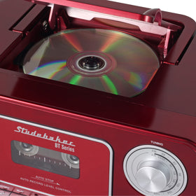 Studebaker cassette recorder closeup with tape mechanism and microphone input for recordings