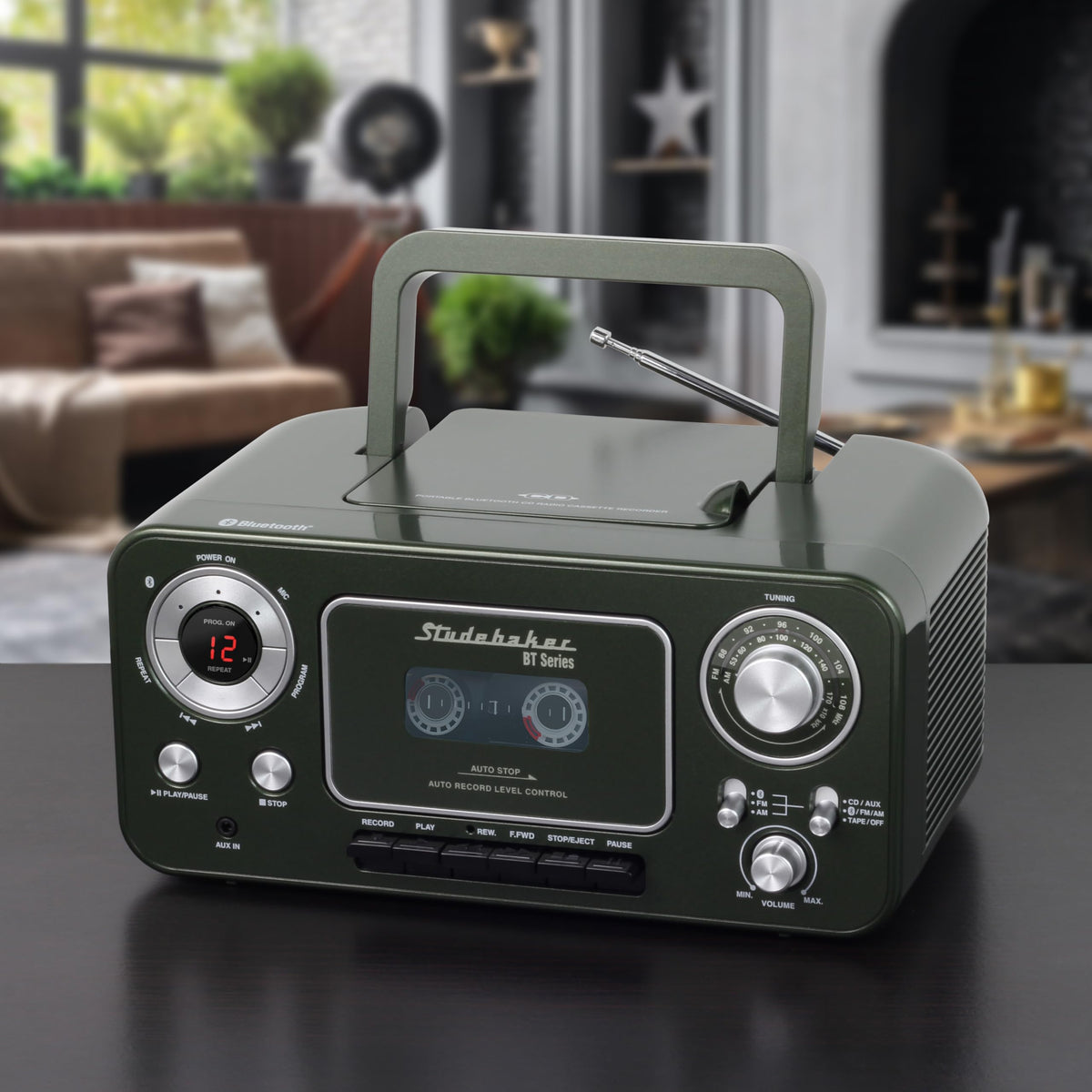 Studebaker Cyprus Green stereo with aux in and mic for creativity
