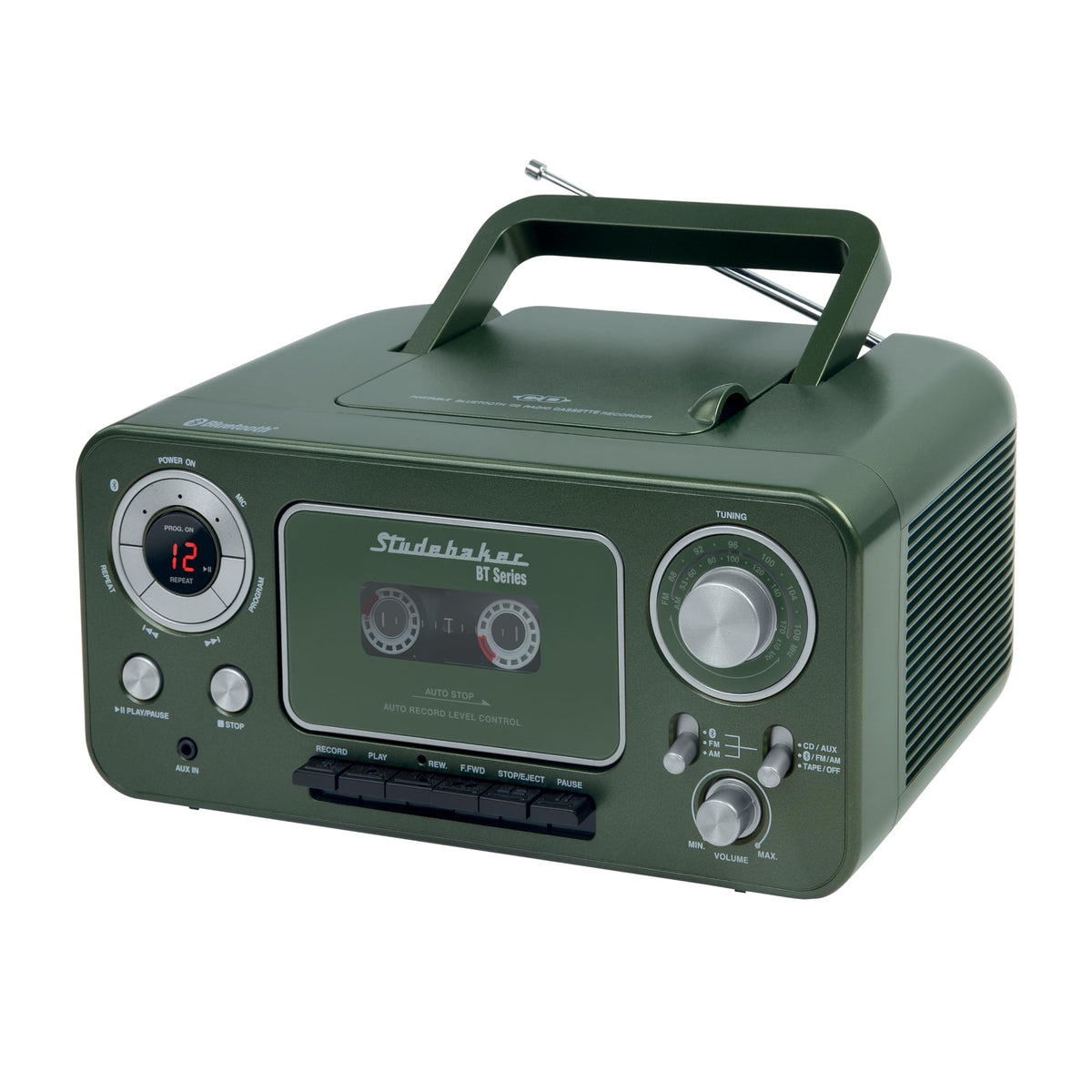 Studebaker Cyprus Green portable stereo with Bluetooth for on the go music