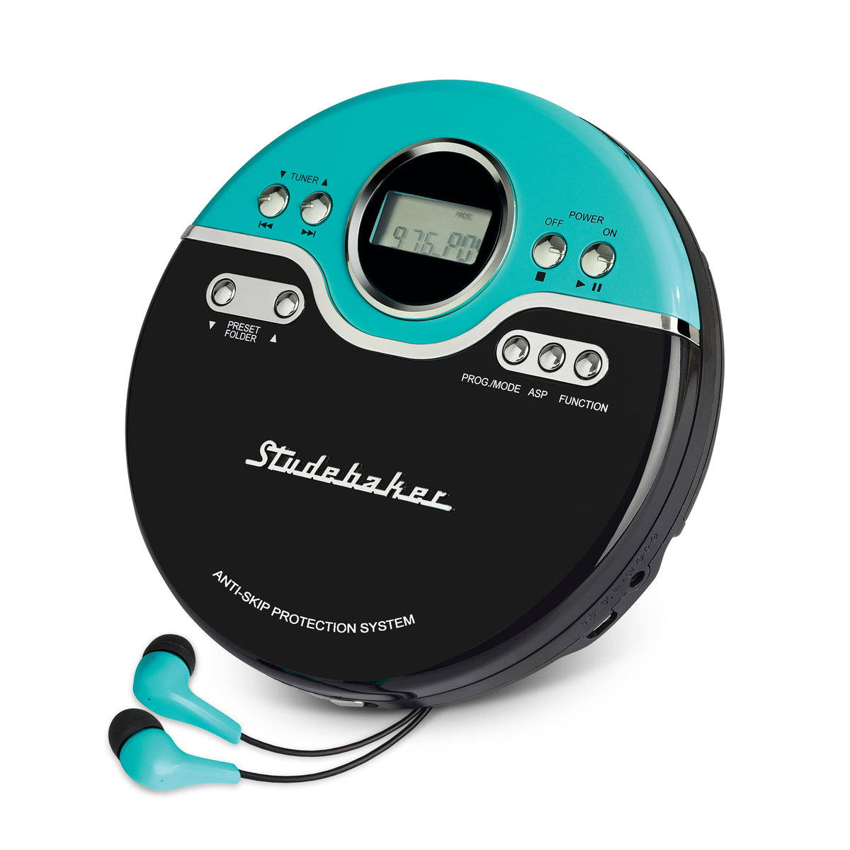 Studebaker open lid with CD spinning demonstrating stable playback and anti-skip benefit