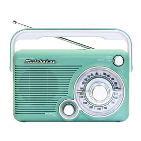Studebaker SB2002TE front view in teal and white, compact for home listening