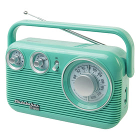 Studebaker teal radio front view showing retro styling and clear controls for easy use