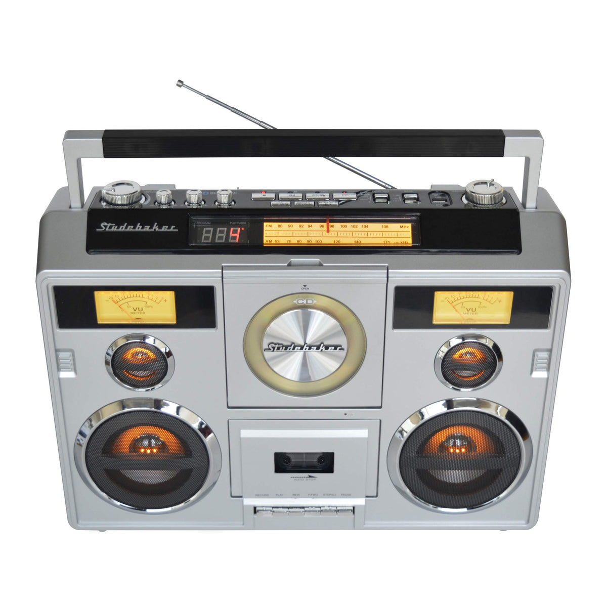 Studebaker Sound Station built-in speakers and light show enhance party ambience.
