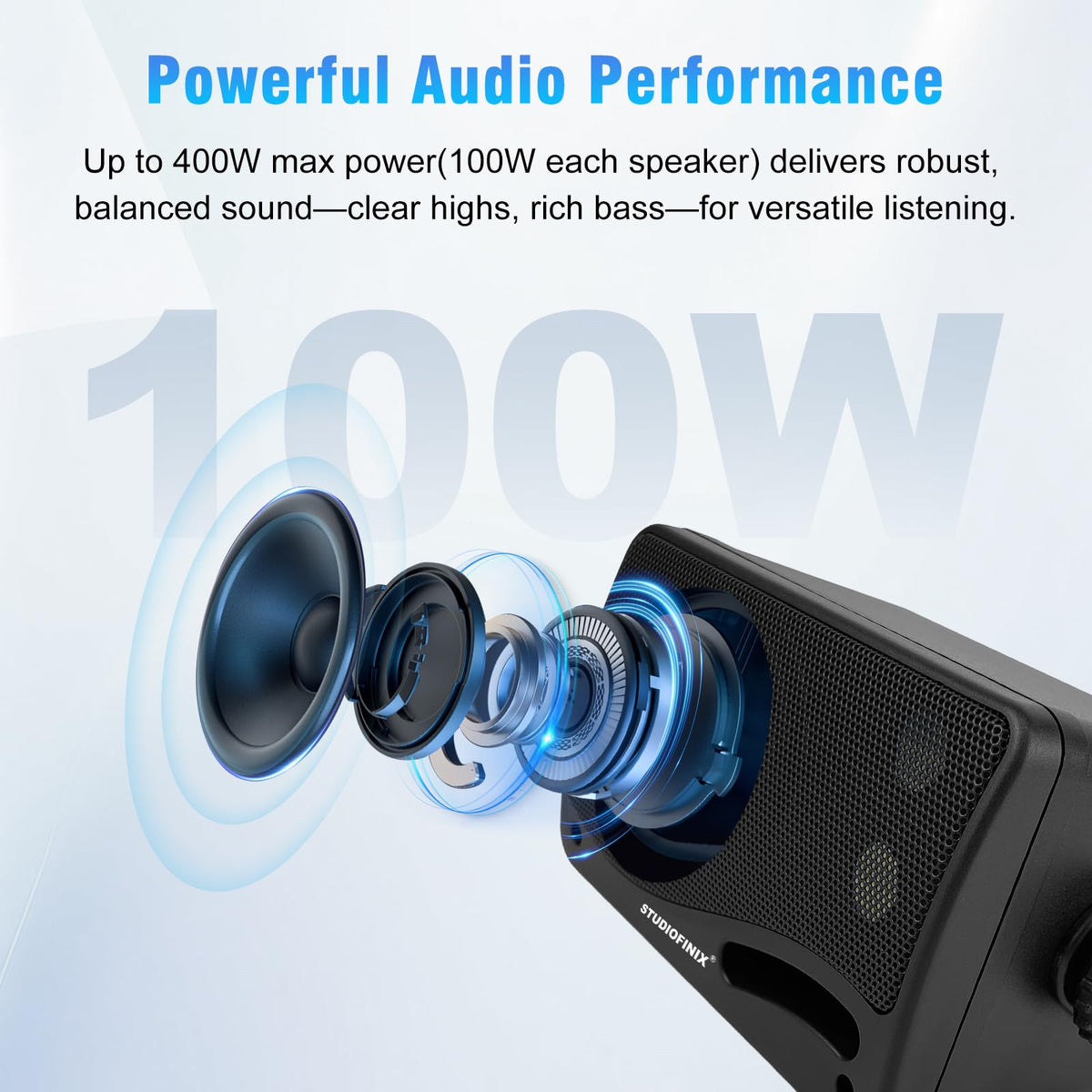 STUDIOFINIX 3.5-inch outdoor wired speaker back view, rugged waterproof housing.
