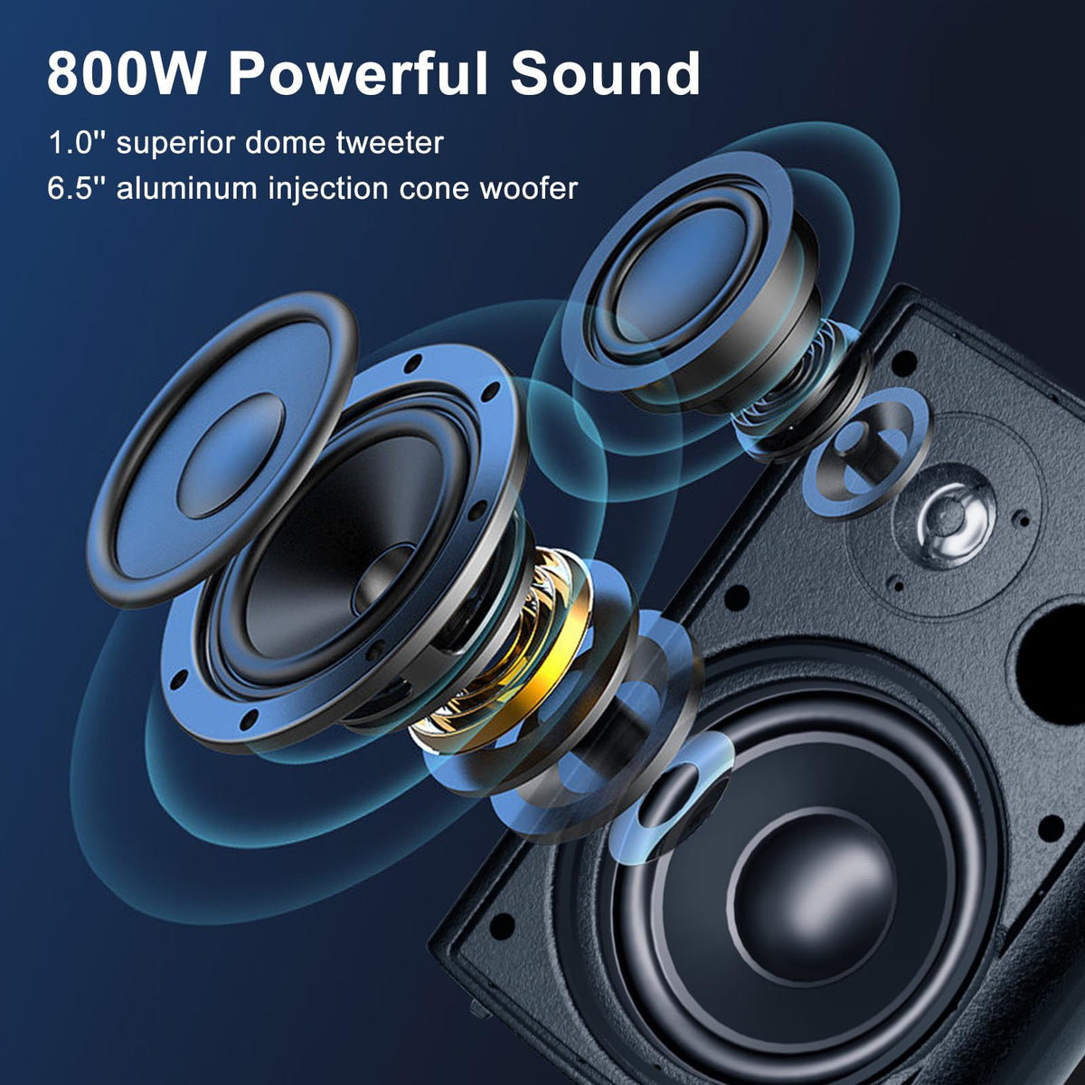 StudioFinix 6.5-inch outdoor speaker side view; flexible wall mounting.