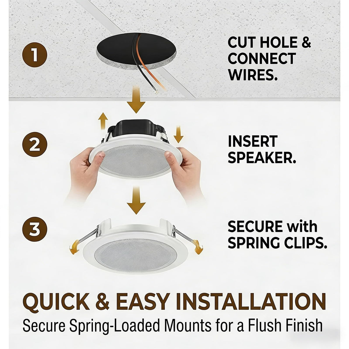 STUDIOFINIX 70V ceiling speaker back plate shows easy wiring for reliable long-run installations.