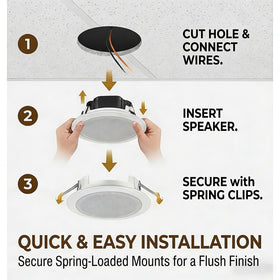 STUDIOFINIX 70V ceiling speaker back plate shows easy wiring for reliable long-run installations.