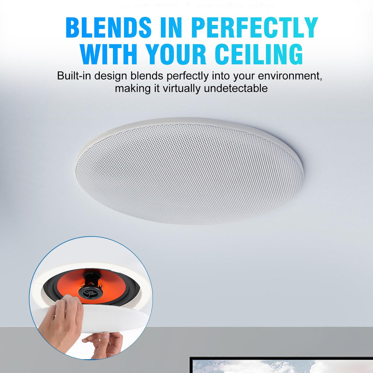 STUDIOFINIX 8-inch ceiling speaker tweeters provide crystal highs and wide sound dispersion