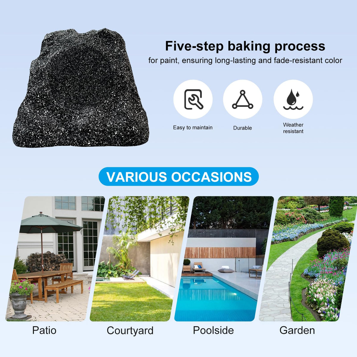 StudioFinix all-weather speakers perfect for backyard parties and BBQs.
