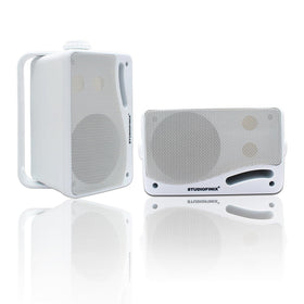 STUDIOFINIX front-facing speaker showing waterproof grill and reliable outdoor finish