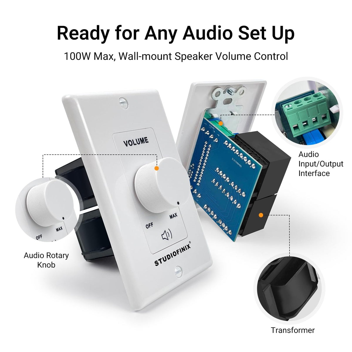 STUDIOFINIX mounted in living room setting providing convenient local audio control