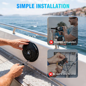STUDIOFINIX mounted on boat bow showing water-resistant installation and clear outdoor sound