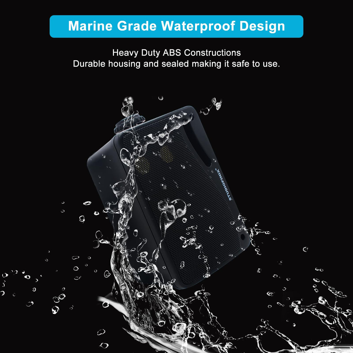 STUDIOFINIX mounted on a boat rail provides reliable marine-grade audio outdoors