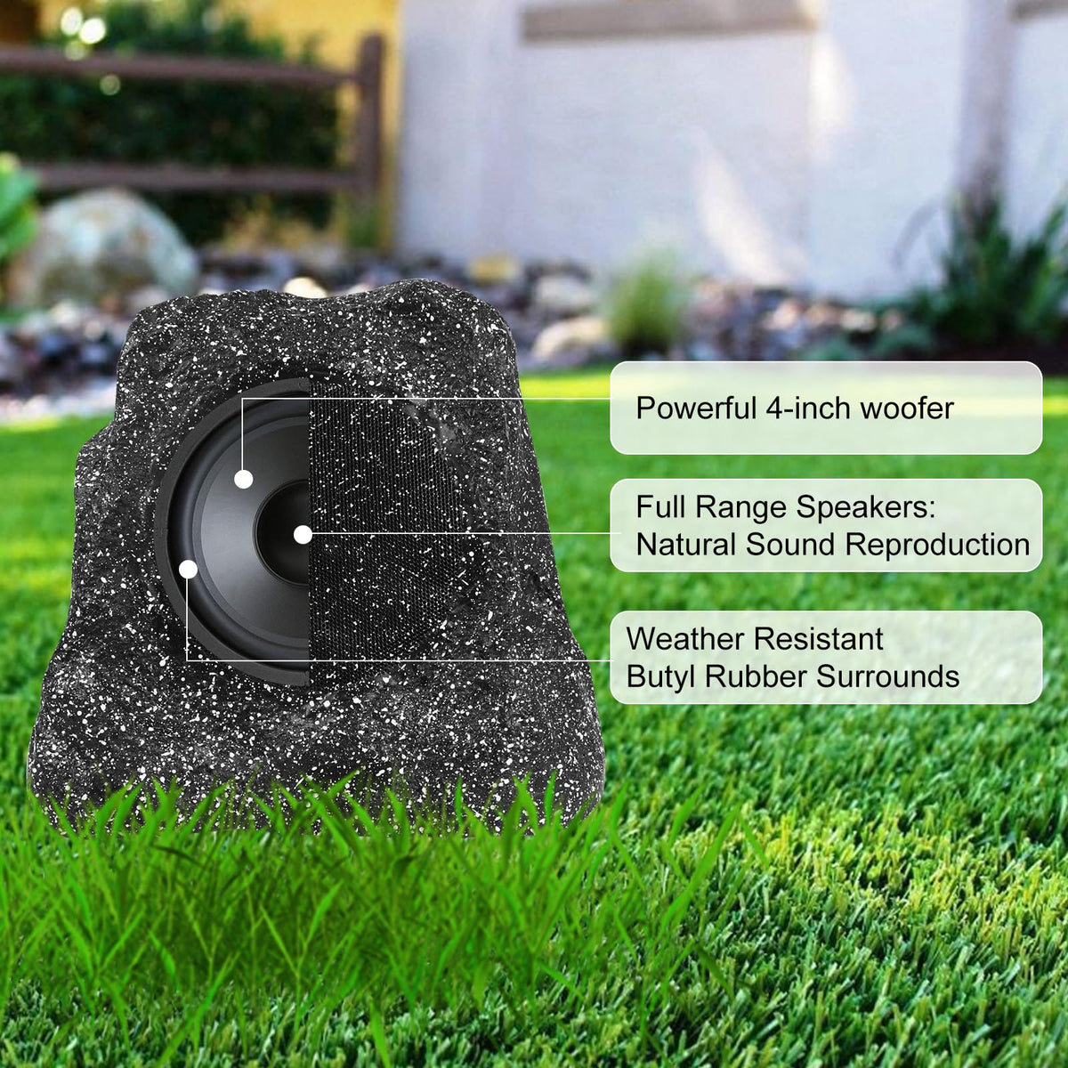 STUDIOFINIX rock speaker gray charging port highlights solar and USB-C.