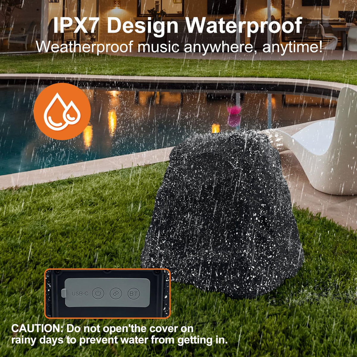 STUDIOFINIX outdoor rock speaker gray top view shows rugged design.