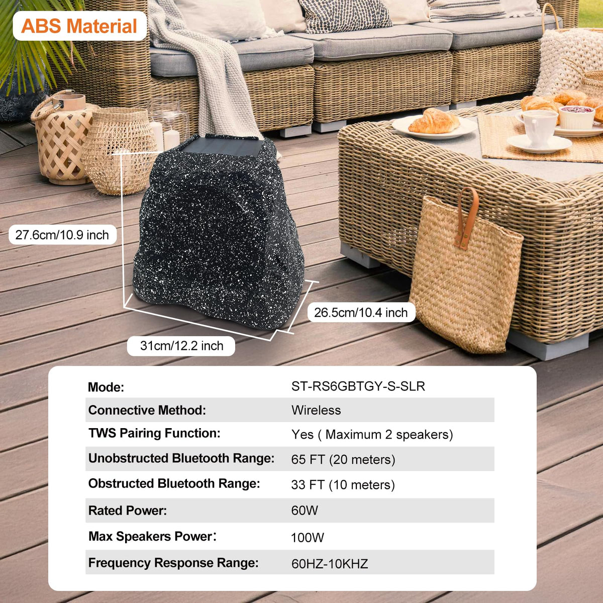STUDIOFINIX rock speaker side view highlights compact form for deck placement.