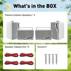 STUDIOFINIX package contents display four speakers and wiring kit