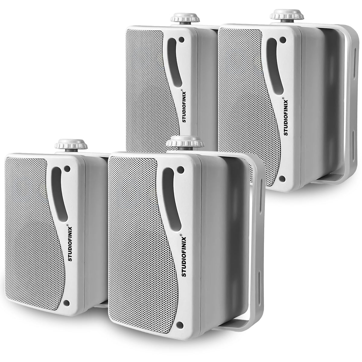 STUDIOFINIX outdoor wall-mount white close-up for crisp patio sound