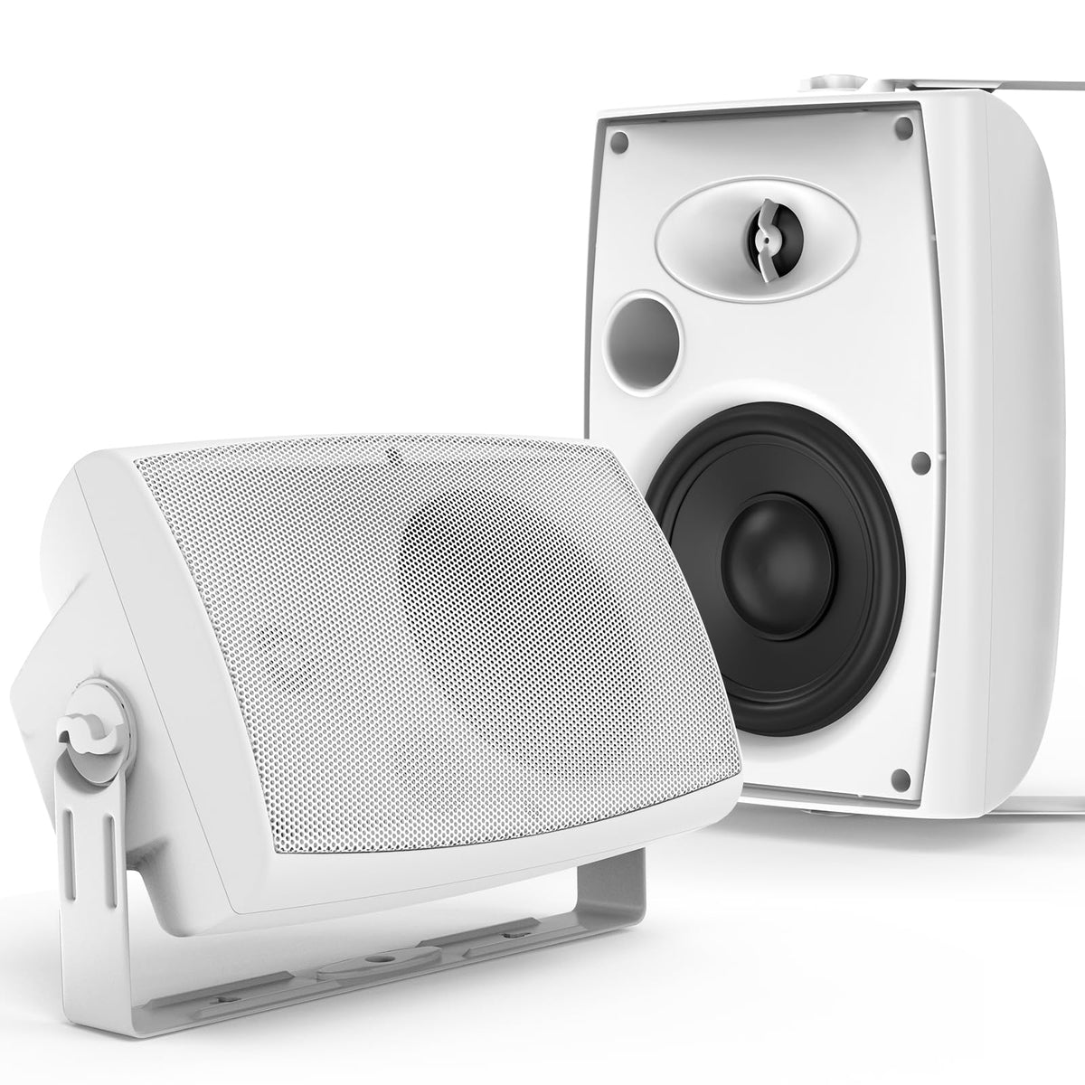 STUDIOFINIX outdoor speakers mounted on a patio for poolside listening