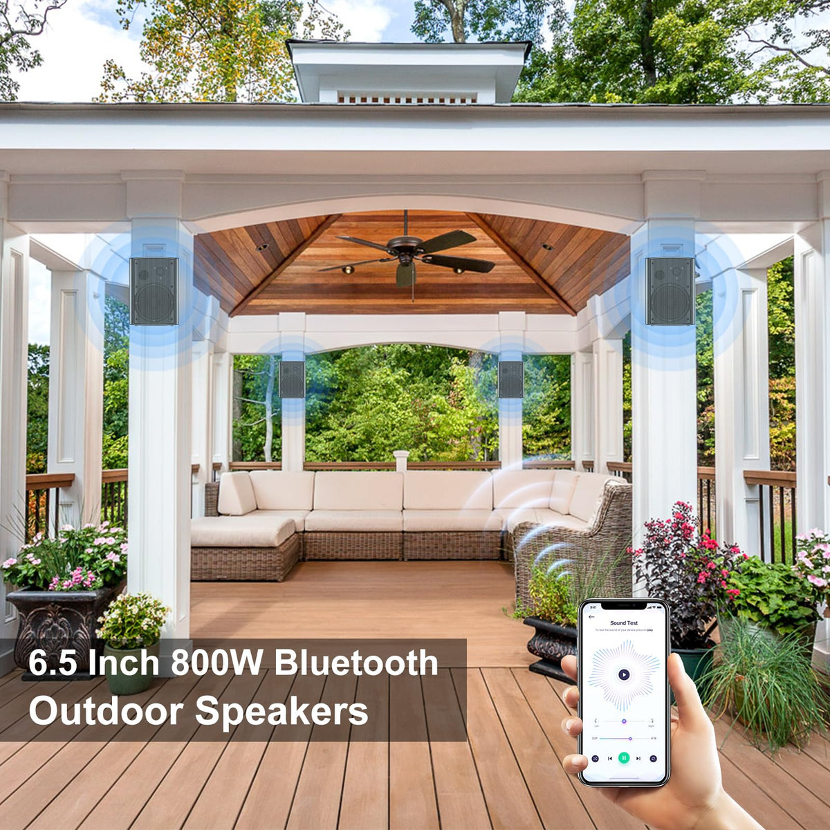 STUDIOFINIX patio poolside setup ready for outdoor listening.