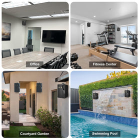 STUDIOFINIX robust ABS enclosure guards the speakers against outdoor exposure.